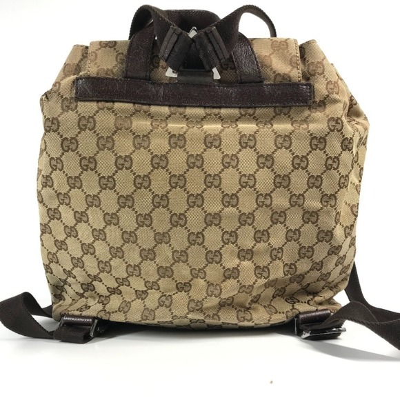 GUCCI 114552 GG Logo Backpack in Canvas/Leather, Unisex, Beige